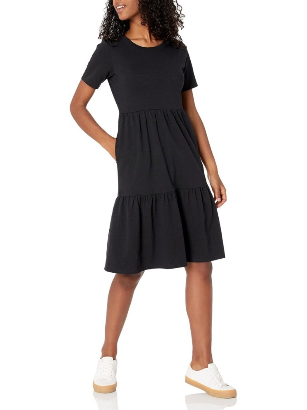 Women's Short-Sleeve Crewneck Tiered Cotton Dress